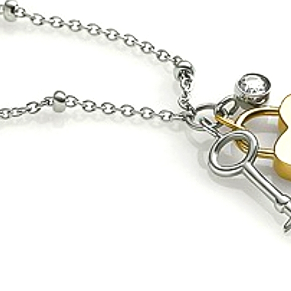 Fossil Archival Two-Tone Stainless Steel Heart Chain Bracelet + Fossil Jwlry Bag - Picture 3 of 6